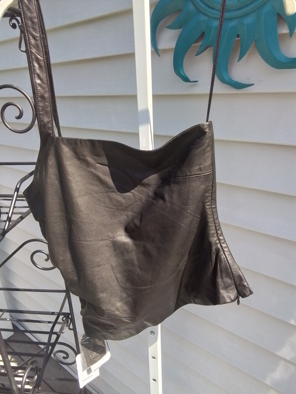 Made In Italy.... Black Leather Shoulder Top